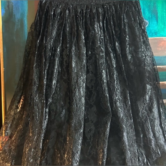 Principles Vintage Black Sheer Floral Lace Pleated Layered Skirt Made in Canada - Picture 4 of 14